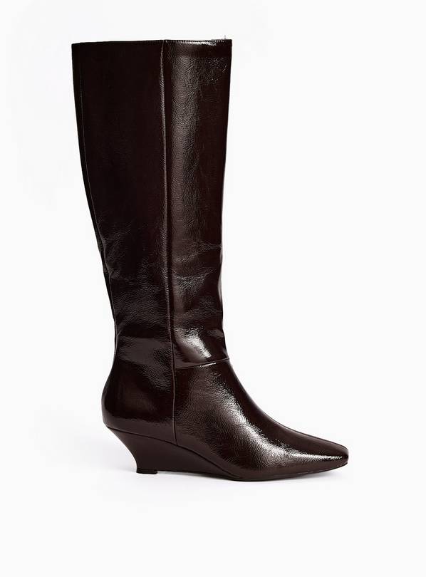 Dark Red Long Wedge Boots 8